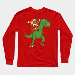 Santa Capybara Riding Dinosaur T Rex Long Sleeve T-Shirt